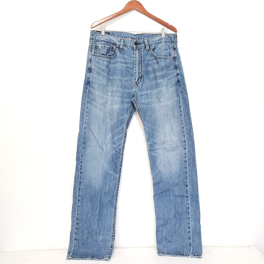 Levi's 505 Jeans Men SIZE 36x34 Blue Med Wash Regular Straight Leg Blank Red Tab